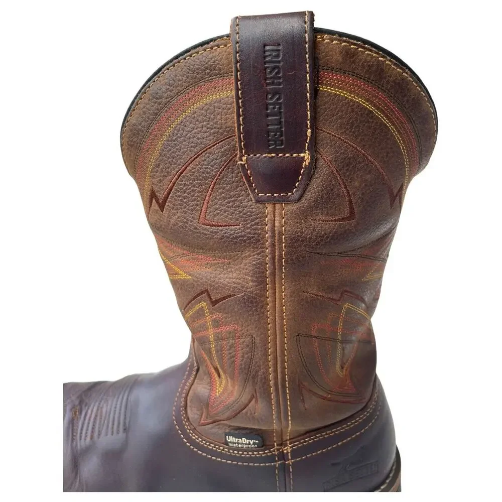 Irish Setter Cowboy Boots Mens 9.5 Marshall Leather Waterproof Steel Toe Brown